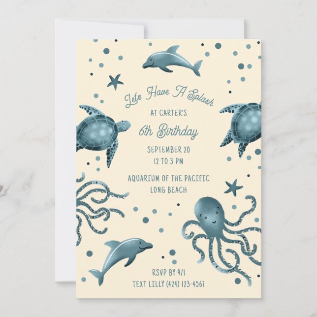 Aquarium Sea Life Kids Ocean Birthday Party Invitation (Front)