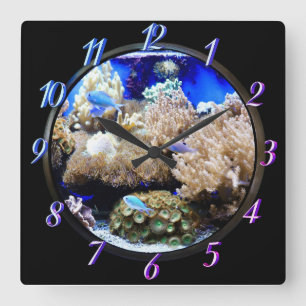 Aquarium Tropical fish and coral Square Wall Clock
