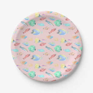 Aquarium - water colour fish pattern - light pink paper plate