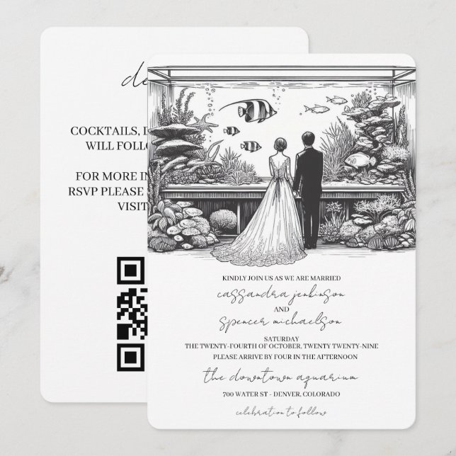 Aquarium Wedding with QR Code Invitation (Front/Back)