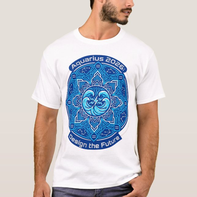 Aquarius 2026 Zodiac Mandala | Futuristic Astrolog T-Shirt (Front)
