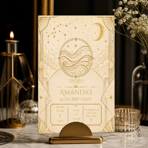 Aquarius 40th Birthday Invitation Champagne Gold
