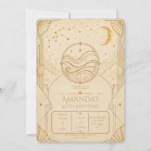 Aquarius 40th Birthday Invitation Champagne Gold