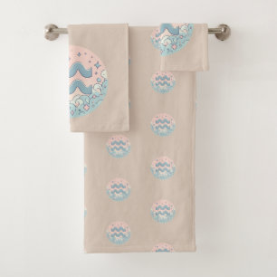 AQUARIUS, Abstract Design of the Zodiac Sign, Bath Towel Set