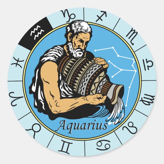 aquarius astrological zodiac sign classic round sticker (Front)