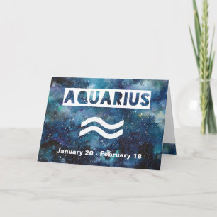 Aquarius Astrology Blue Watercolor Galaxy Birthday Card