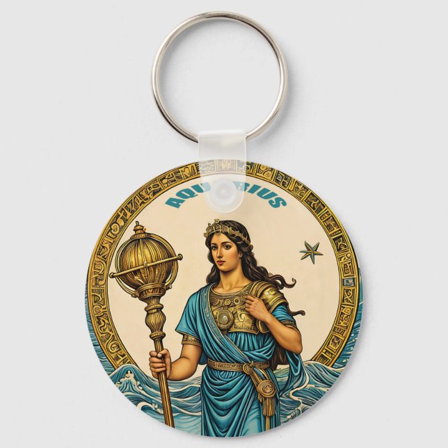 Aquarius astrology sign key ring (Front)