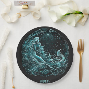 Aquarius Astrology Star Designed Paper Plate