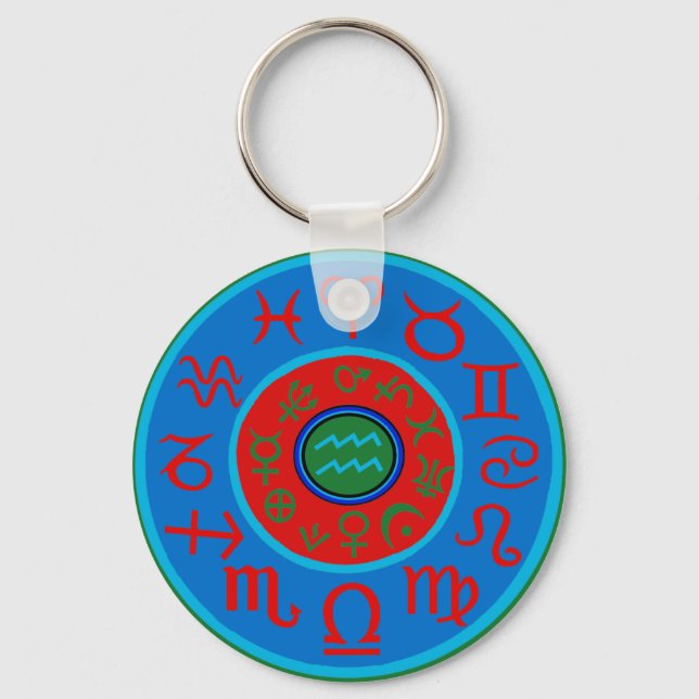 Aquarius Astrology Zodiac Key Ring (Front)