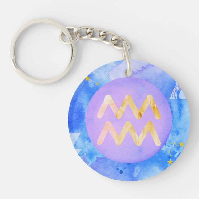 Aquarius Astrology Zodiac Visionary Keychain (Front)