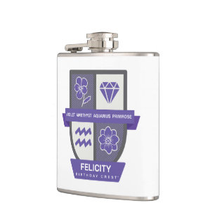 Aquarius Birthday Crest™ for February 1-18 Hip Flask