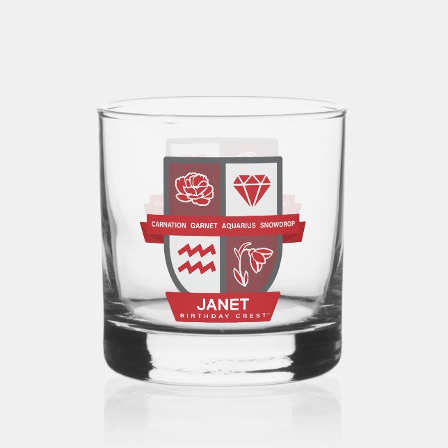 Aquarius Birthday Crest™ for January 20-31 Whiskey Glass (Front)