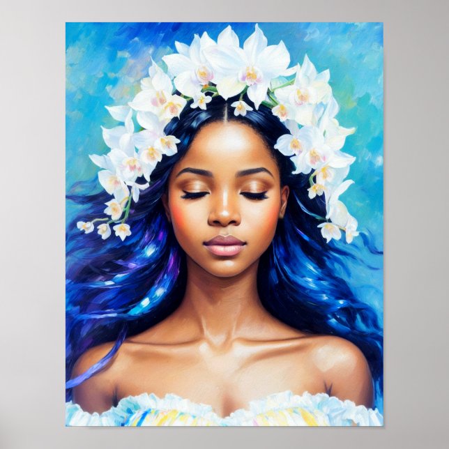 Aquarius Black Girl Zodiac Art Poster (Front)