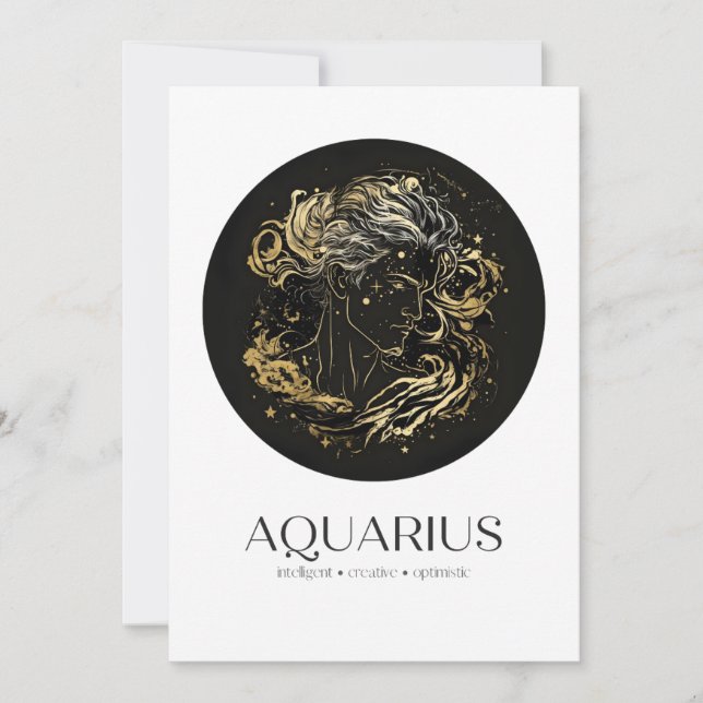 Aquarius Black & Gold Zodiac Sign Birthday Card (Front)