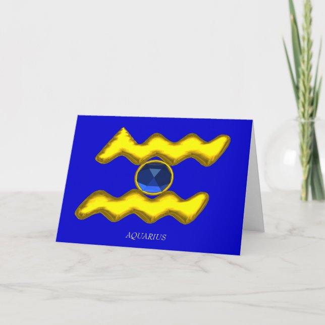 AQUARIUS Blue Sapphire & Gold Zodiac Birthday Card (Front)