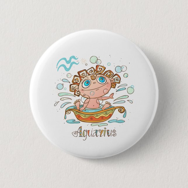 Aquarius Cartoon Baby 6 Cm Round Badge (Front)