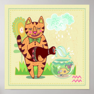 Aquarius Cat Zodiac Nursery Print
