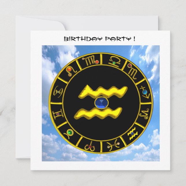 AQUARIUS circle,bright yellow,aqua blue,champagne Invitation (Front)