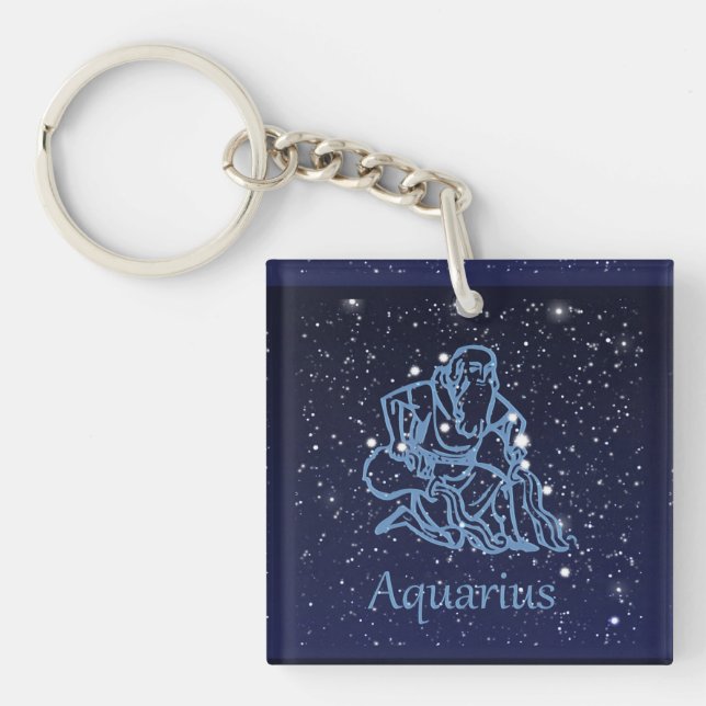 Aquarius Constellation and Zodiac Sign with Stars Key Ring (Front)