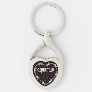 Aquarius Constellation Gothic Barbed Wire Art Key Ring