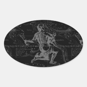 Aquarius Constellation Hevelius 1690 on Black Oval Sticker