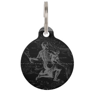Aquarius Constellation Hevelius 1690 on Black Pet Tag