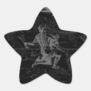 Aquarius Constellation Hevelius 1690 on Black Star Sticker