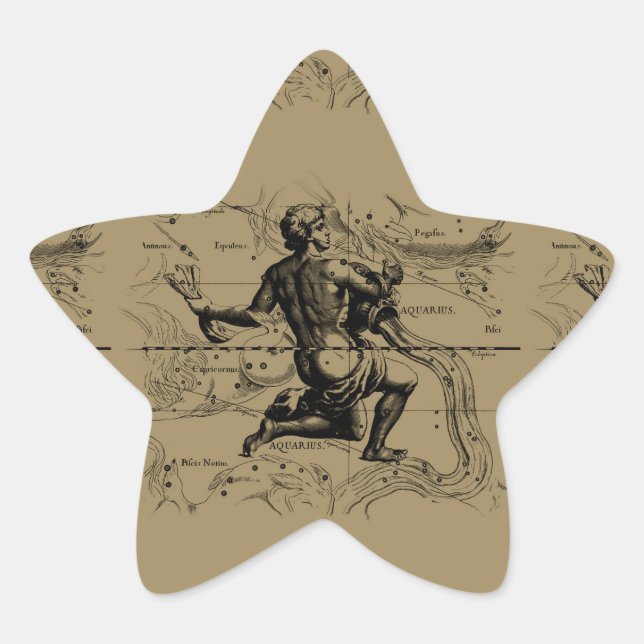Aquarius Constellation Map by Hevelius Star Sticker (Front)