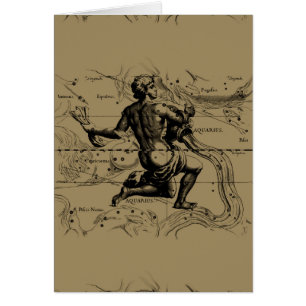 Aquarius Constellation Map Hevelius 1690 on Taupe