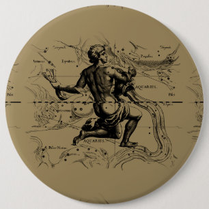 Aquarius Constellation Map Hevelius 1690 on Taupe 6 Cm Round Badge