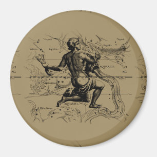 Aquarius Constellation Map Hevelius 1690 on Taupe Magnet