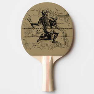 Aquarius Constellation Map Hevelius 1690 on Taupe Ping Pong Paddle