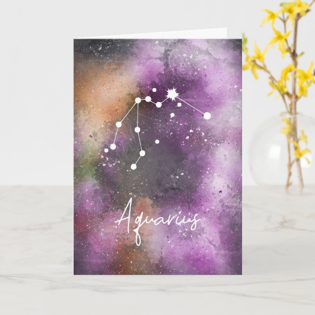 Aquarius Constellation Zodiac Galaxy Card (Yellow Flower)