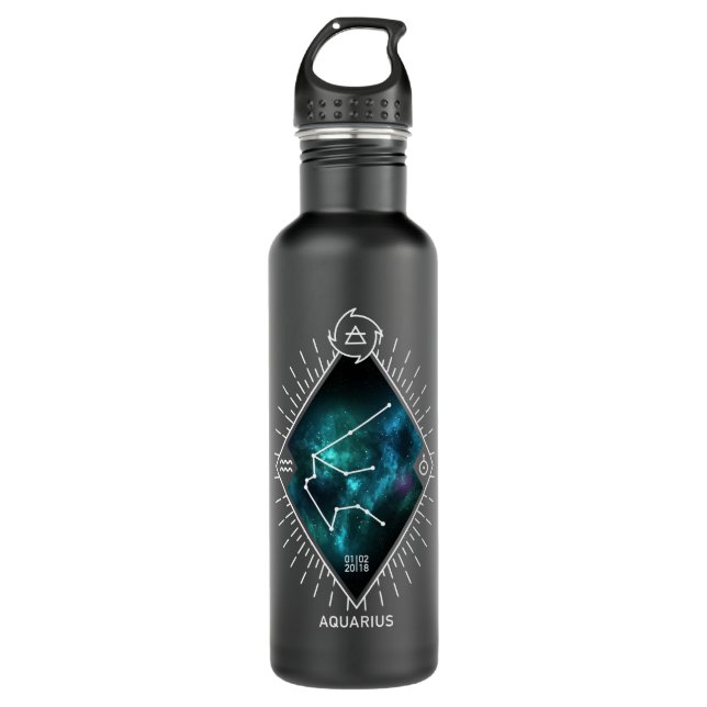 Aquarius Constellation & Zodiac Symbol 710 Ml Water Bottle (Front)
