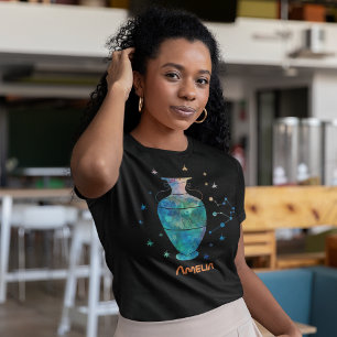 Aquarius Constellation Zodiac Watercolor Galaxy T-Shirt