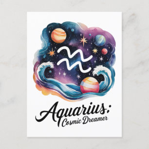 Aquarius Cosmic Dreamer Watercolor Zodiac Sign Postcard