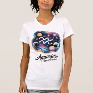 Aquarius Cosmic Dreamer Watercolor Zodiac Sign T-Shirt