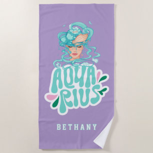 Aquarius Custom name Birthday Gift Beach Towel