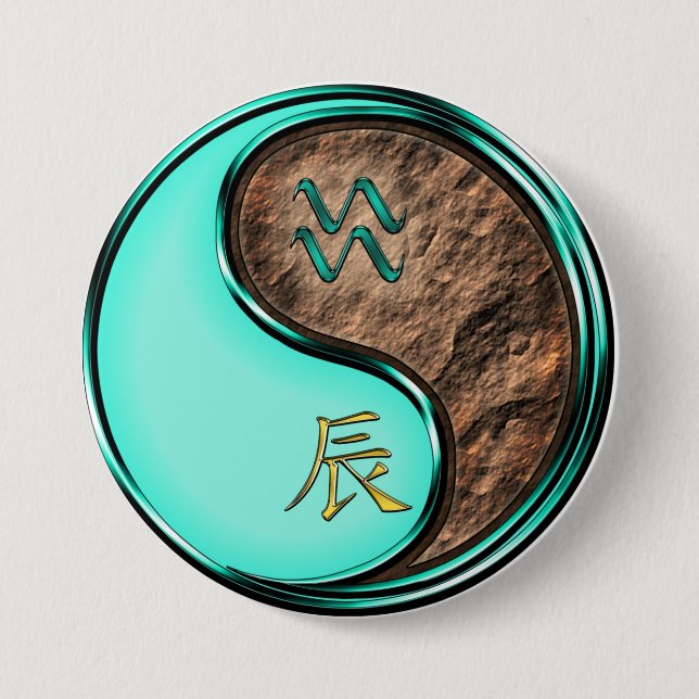 Aquarius & Earth Dragon 7.5 Cm Round Badge (Front)
