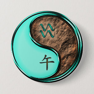 Aquarius & Earth Horse 7.5 Cm Round Badge