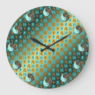 Aquarius & Earth Horse Large Clock