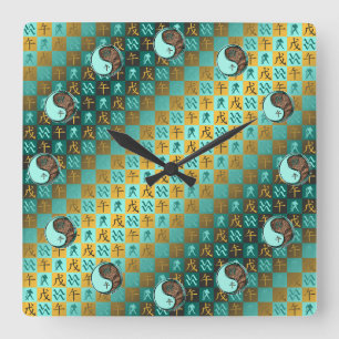 Aquarius & Earth Horse Square Wall Clock