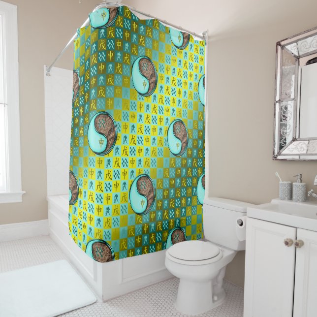 Aquarius & Earth Monkey Shower Curtain (In Situ)