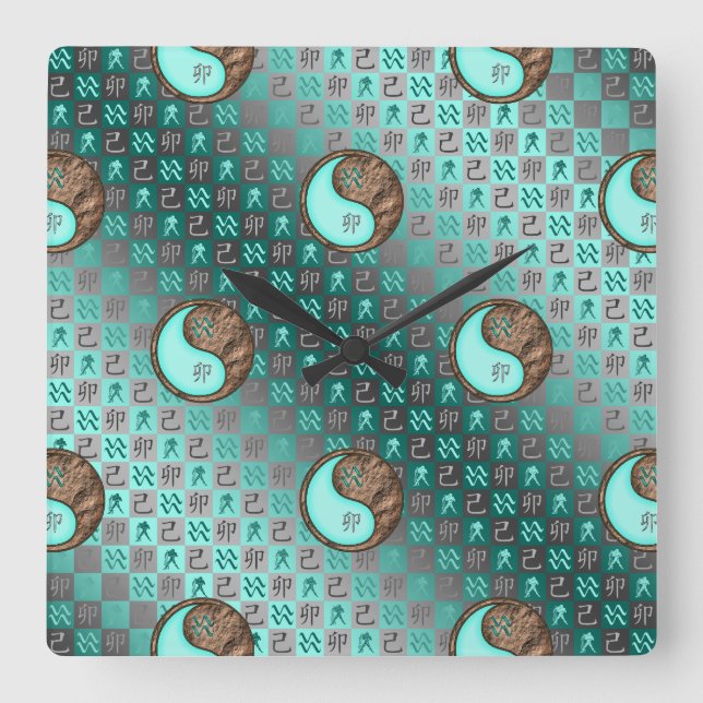 Aquarius & Earth Rabbit Square Wall Clock (Front)