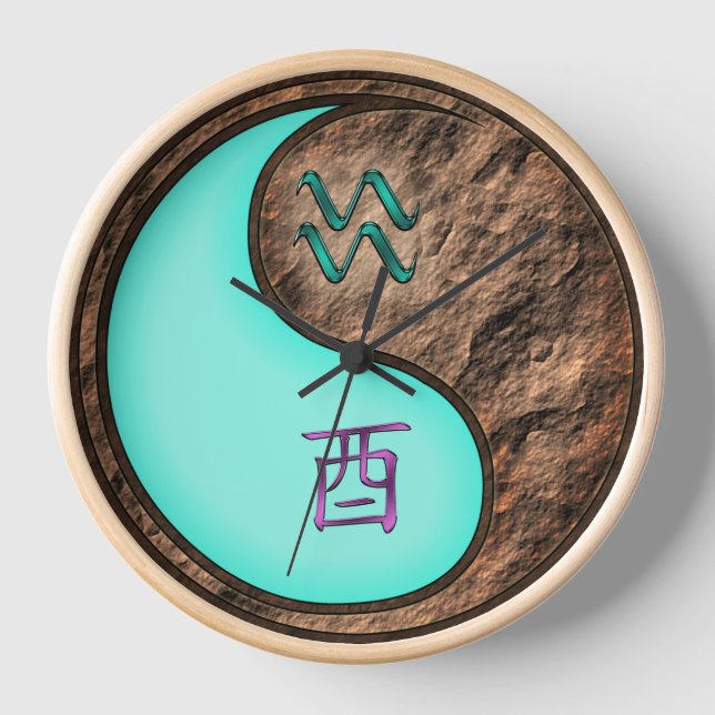 Aquarius & Earth Rooster Clock (Front)