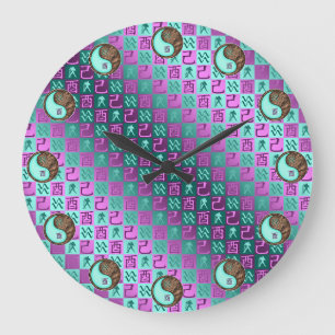 Aquarius & Earth Rooster Large Clock