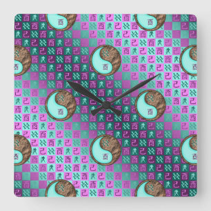 Aquarius & Earth Rooster Square Wall Clock