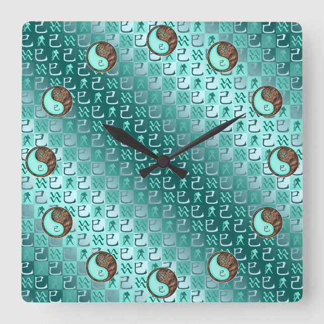 Aquarius & Earth Snake Square Wall Clock (Front)