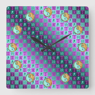 Aquarius & Fire Boar Square Wall Clock