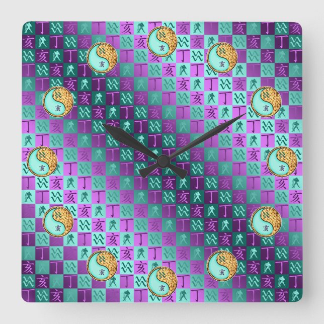Aquarius & Fire Boar Square Wall Clock (Front)